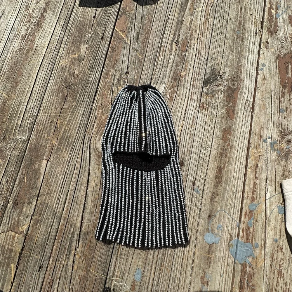 Beaded Fringe Balaclava - Black and White